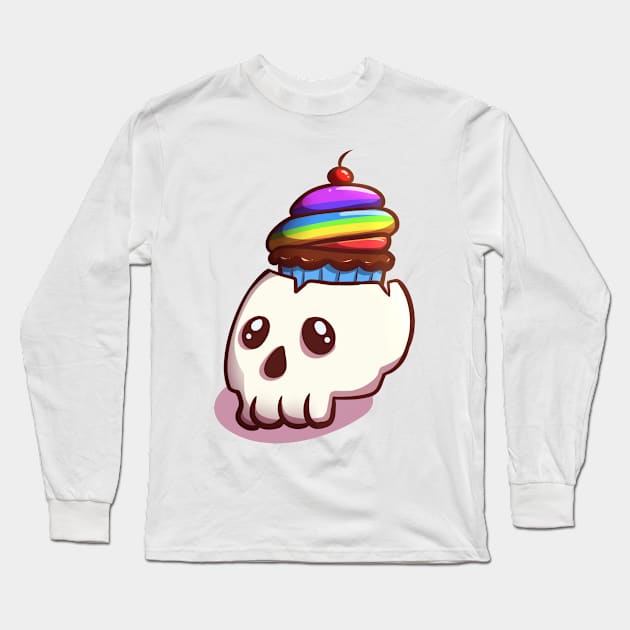 Skull Cupcake Halloween Cute Food Long Sleeve T-Shirt by hitoridraws